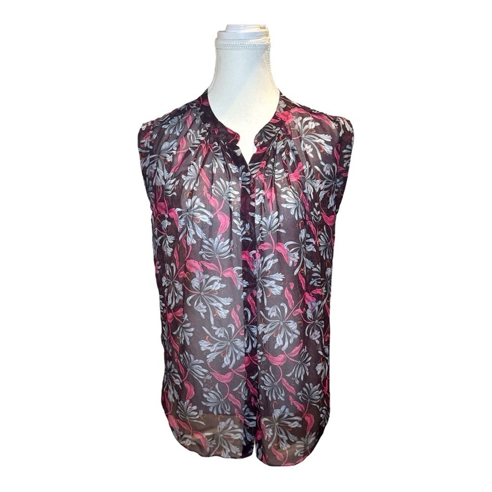 Rebecca Taylor 100% Silk Sheer Magenta Floral Print Blouse Sz 4 Feminine